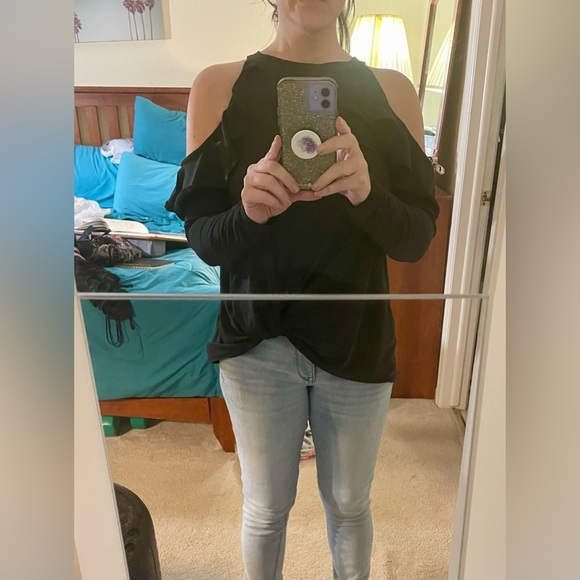 NWT Anthropologie Cold Shoulder Black Top - Picture 1 of 10